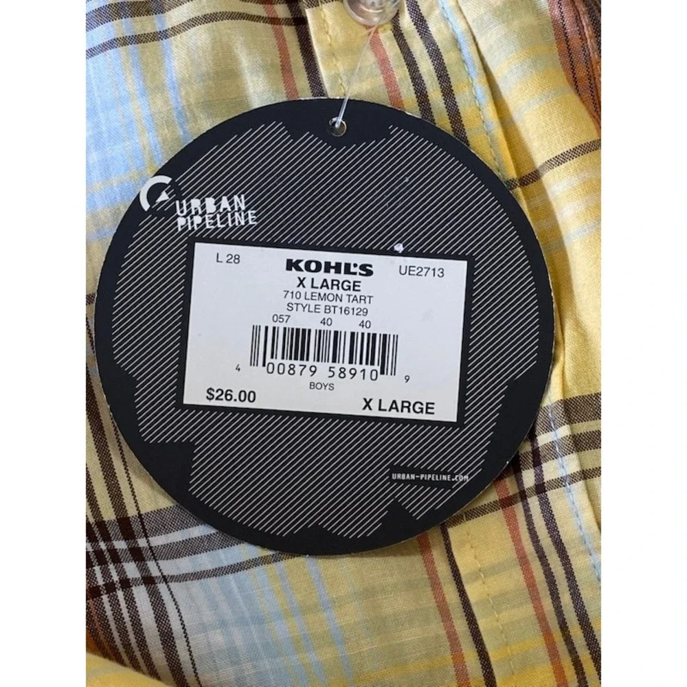 Urban Pipeline Plaid Shirt Yellow‎ Button Up Short Sleeve NWT XL Boys